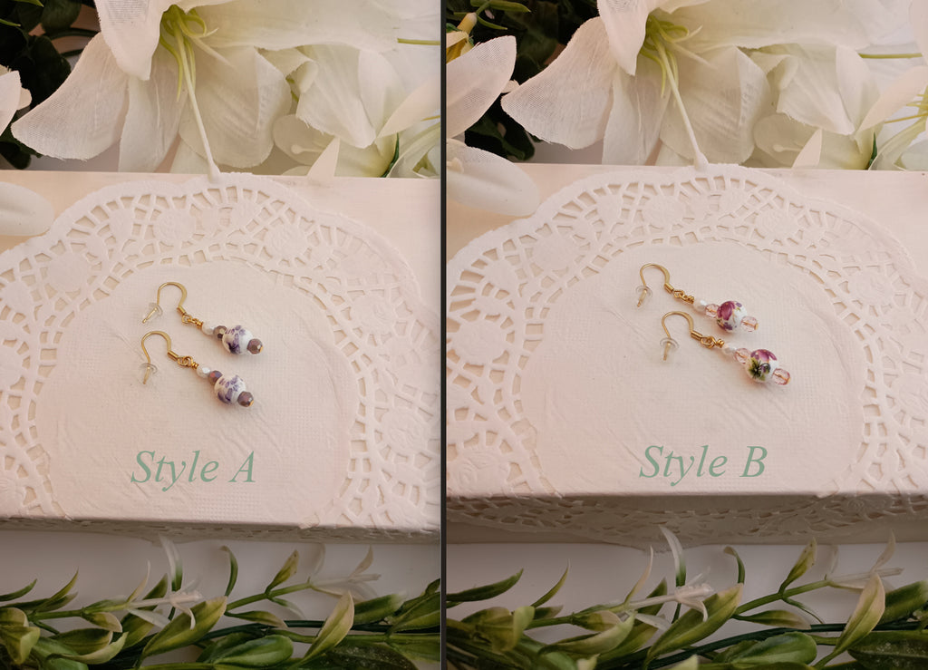 Floral Ceramic & Glass Crystal Drop Earrings | 18K Gold-Plated | 1.5"