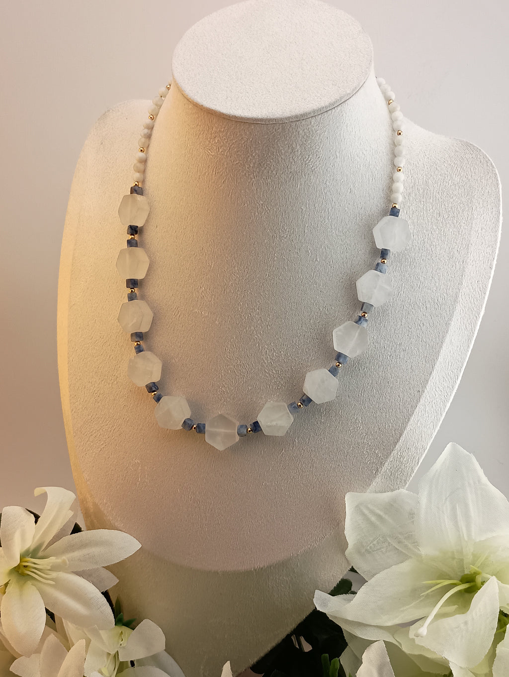 Quartz, Blue Spot Jasper & Moonstone Necklace | 18K Gold-Plated | 16" Adjustable