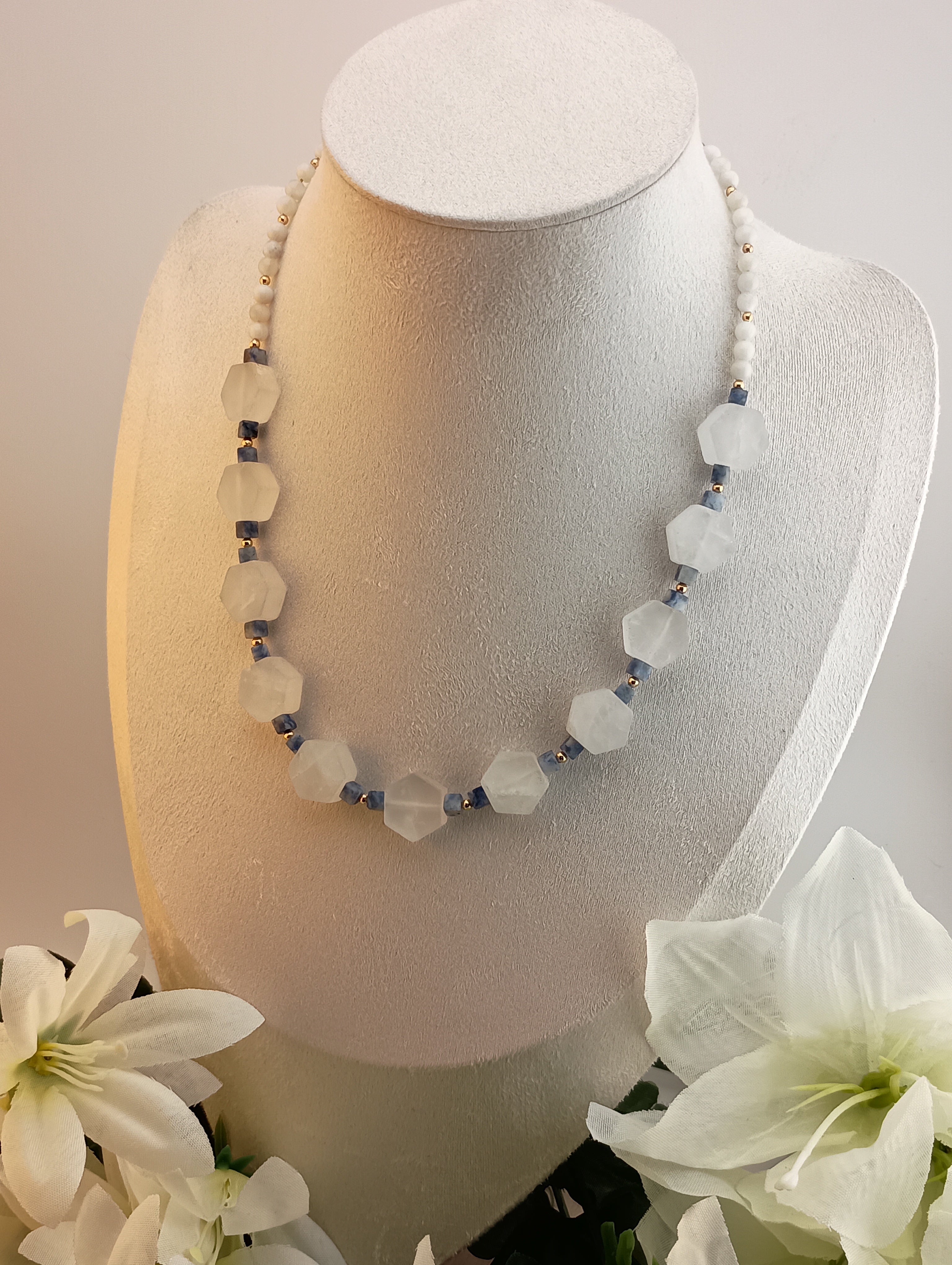 Quartz, Blue Spot Jasper & Moonstone Necklace | 18K Gold-Plated | 16" Adjustable