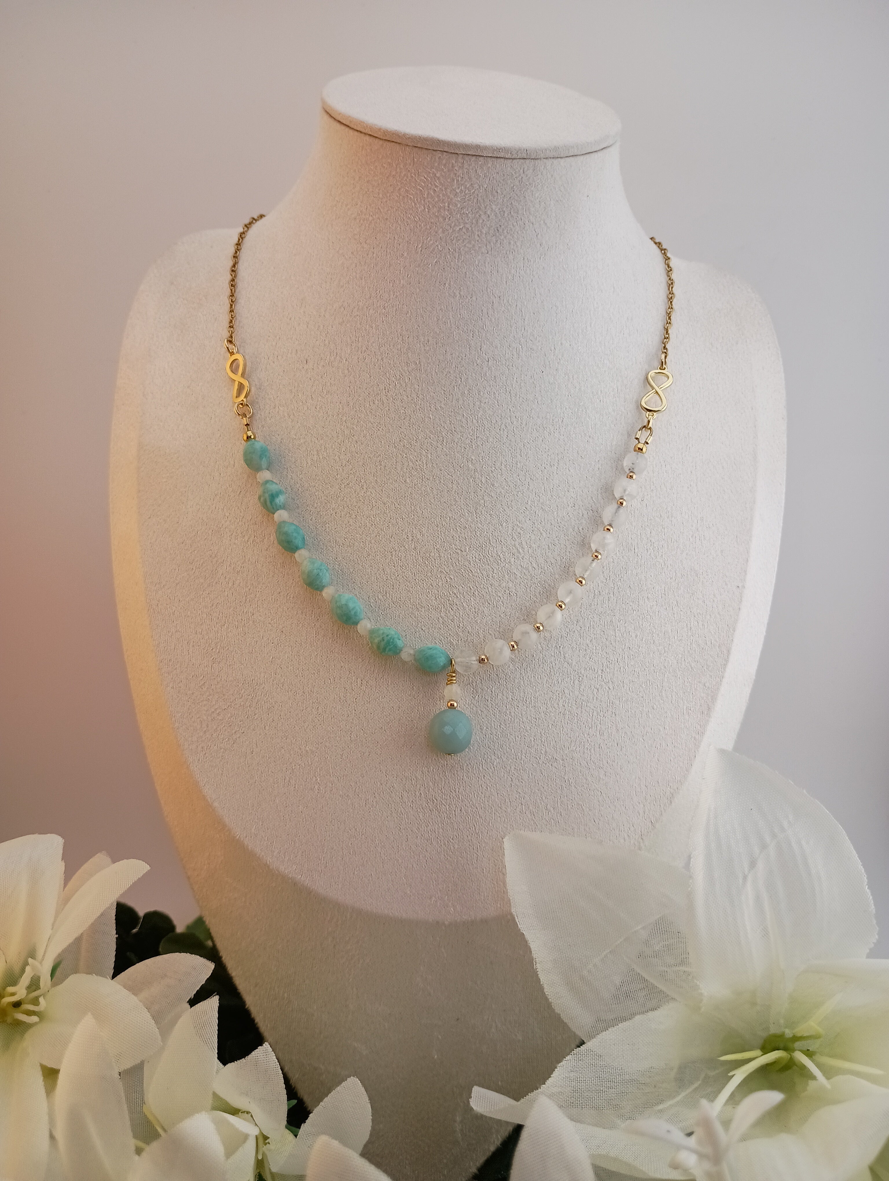 Asymmetric Amazonite & Moonstone Necklace