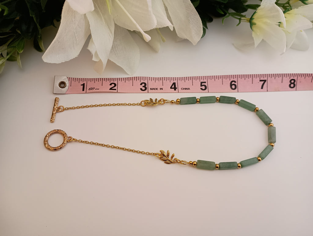 Green Aventurine Necklace | 18K Gold-Plated Leaf Charm | 14" or 18"