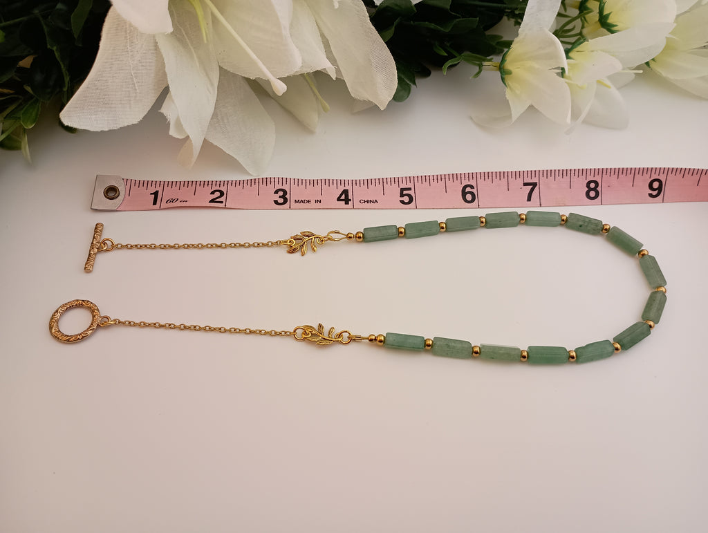 Green Aventurine Necklace | 18K Gold-Plated Leaf Charm | 14" or 18"