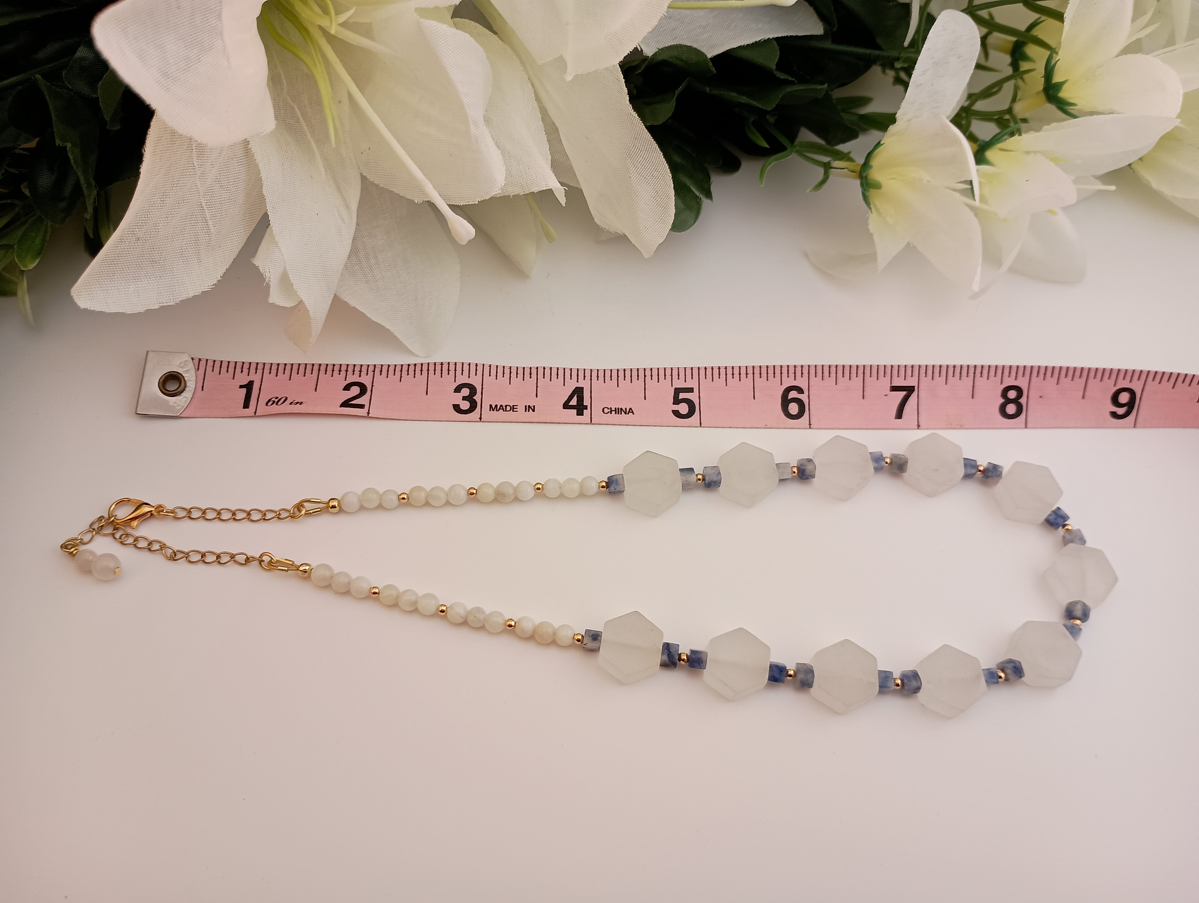 Quartz, Blue Spot Jasper & Moonstone Necklace | 18K Gold-Plated | 16" Adjustable
