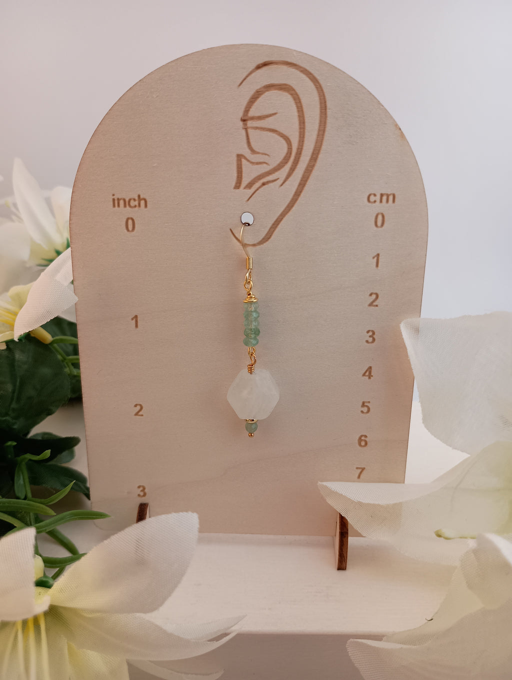 Quartz Crystal & Green Aventurine Drop Earrings | 18K Gold-Plated | 2.5"
