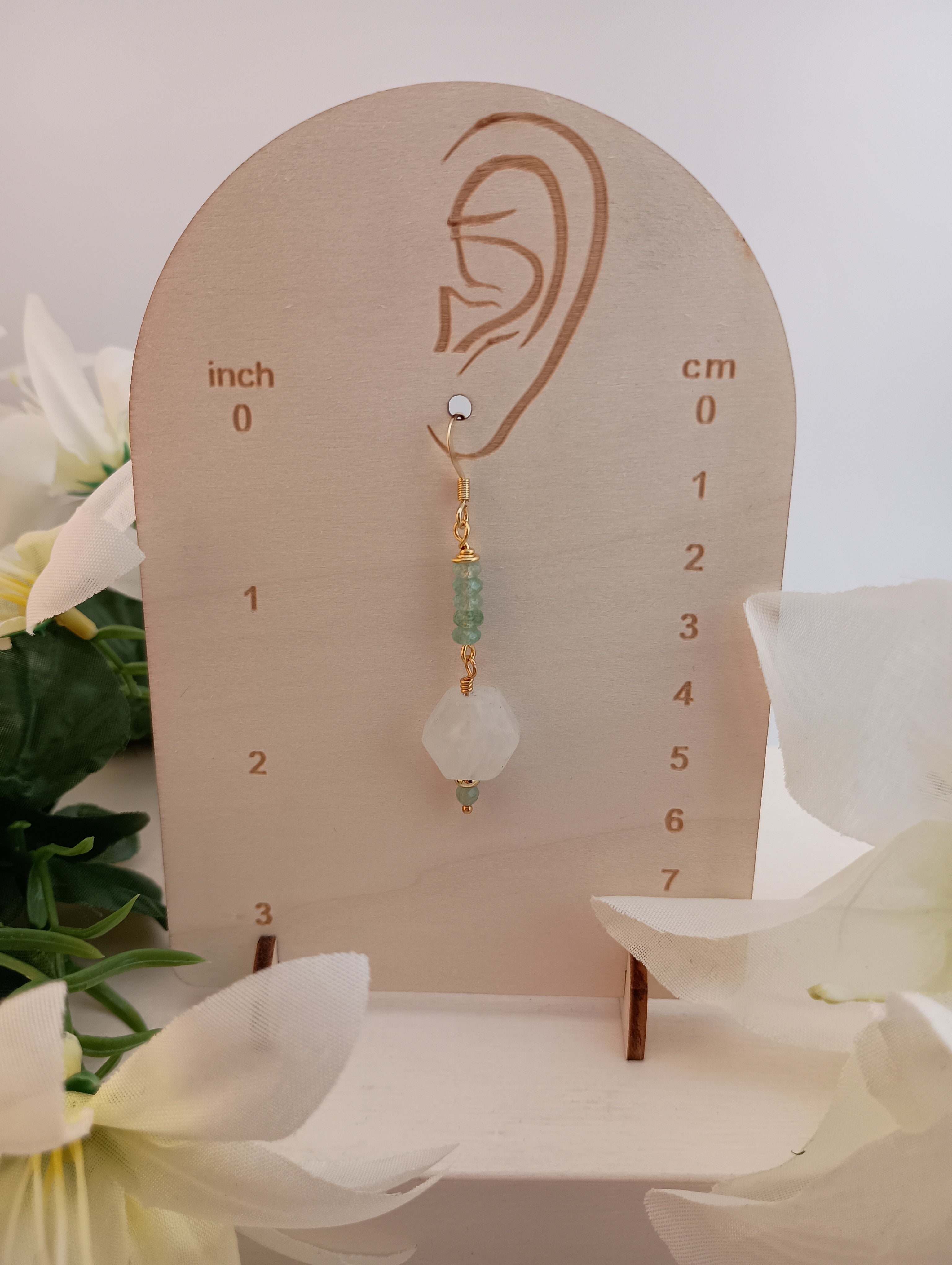 Quartz Crystal & Green Aventurine Drop Earrings | 18K Gold-Plated | 2.5"