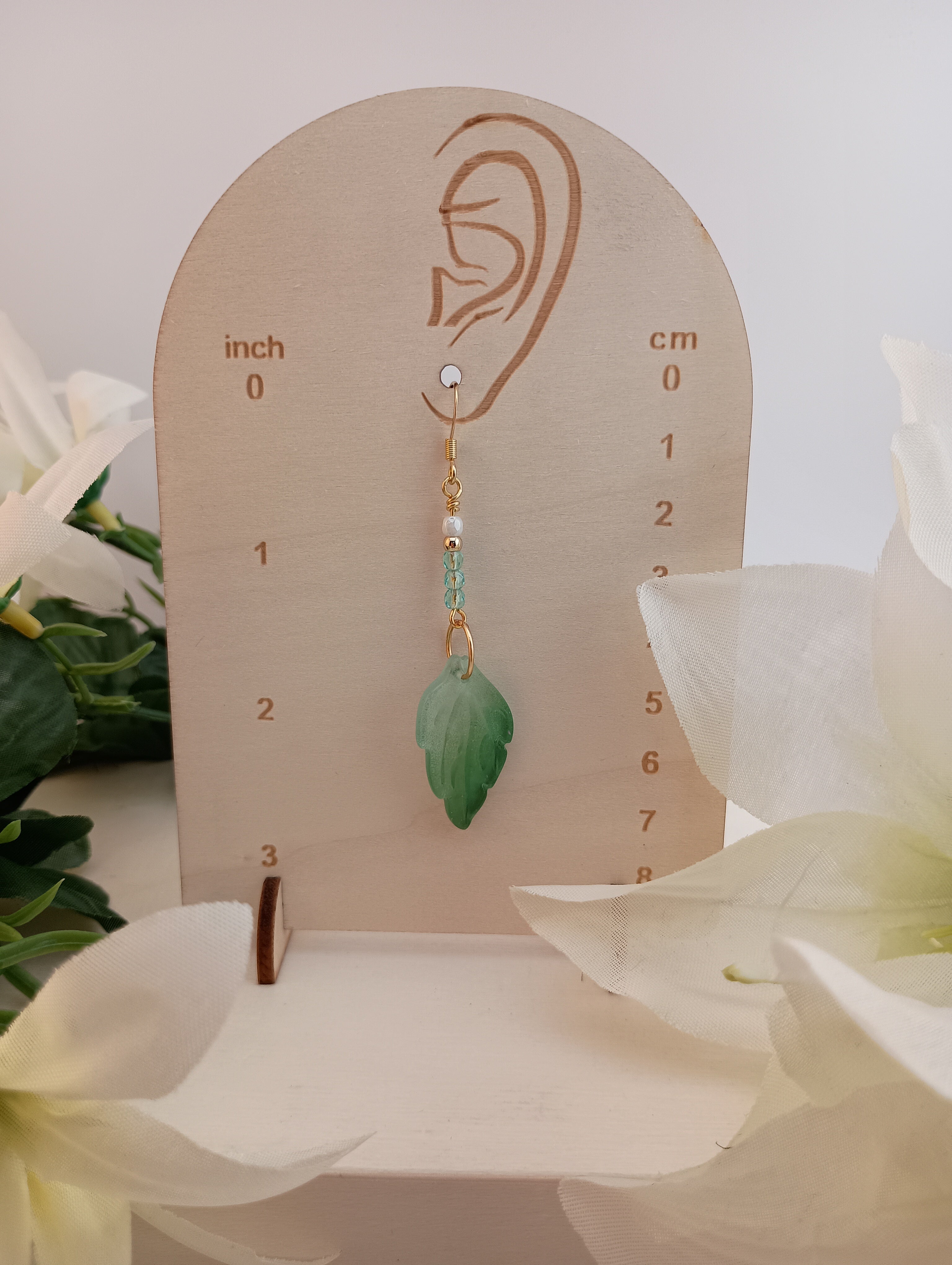 Green Crystal Leaf Drop Earrings | 18K Gold-Plated | 2.5"