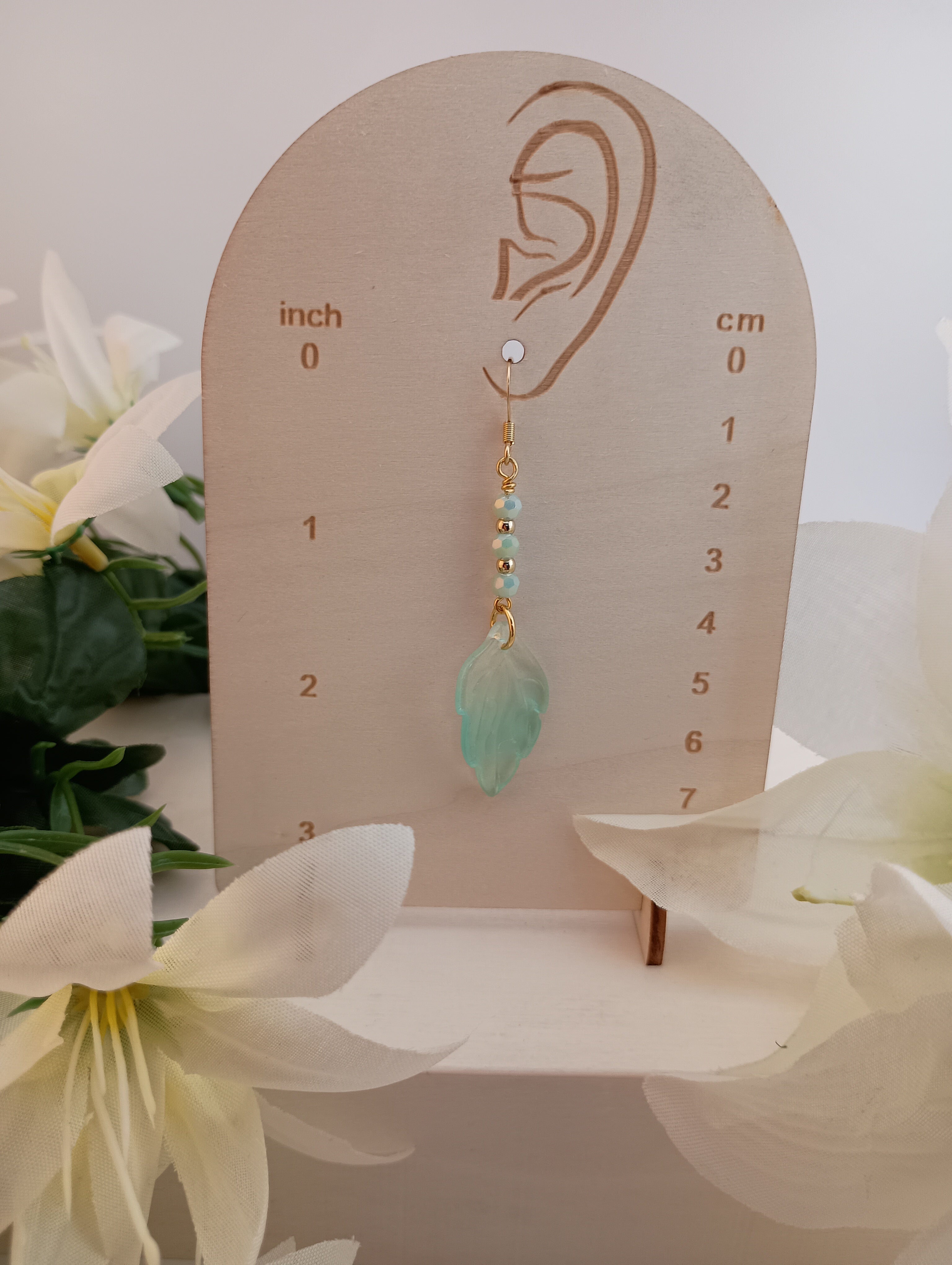 Green Crystal Leaf Drop Earrings | 18K Gold-Plated | 2.5"