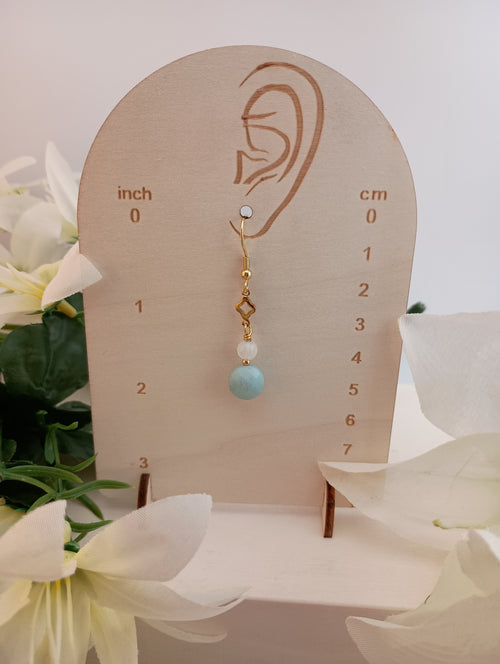 Amazonite & Moonstone Drop Earrings | 18K Gold-Plated Clover Link | 2"