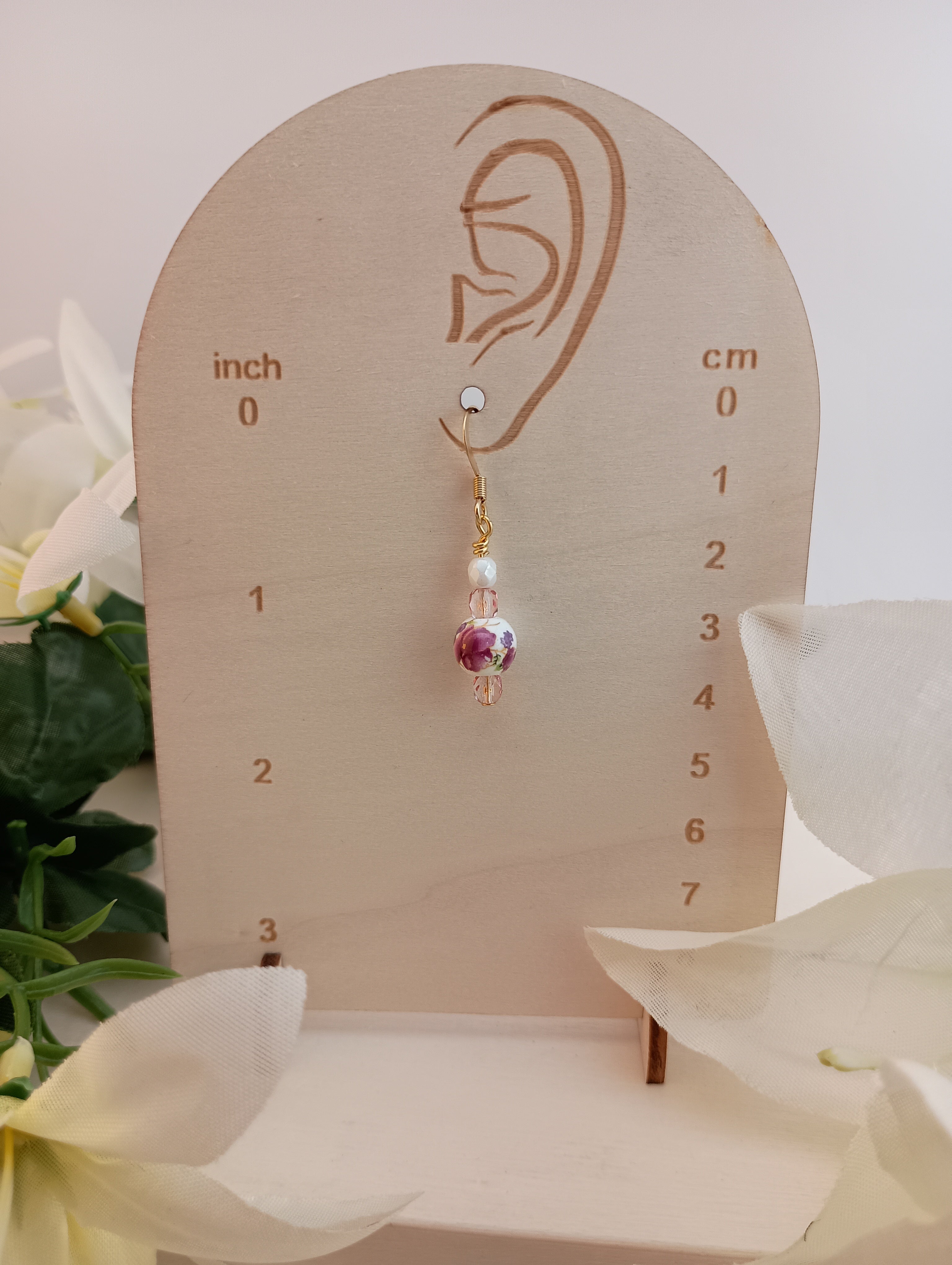 Floral Ceramic & Glass Crystal Drop Earrings | 18K Gold-Plated | 1.5"