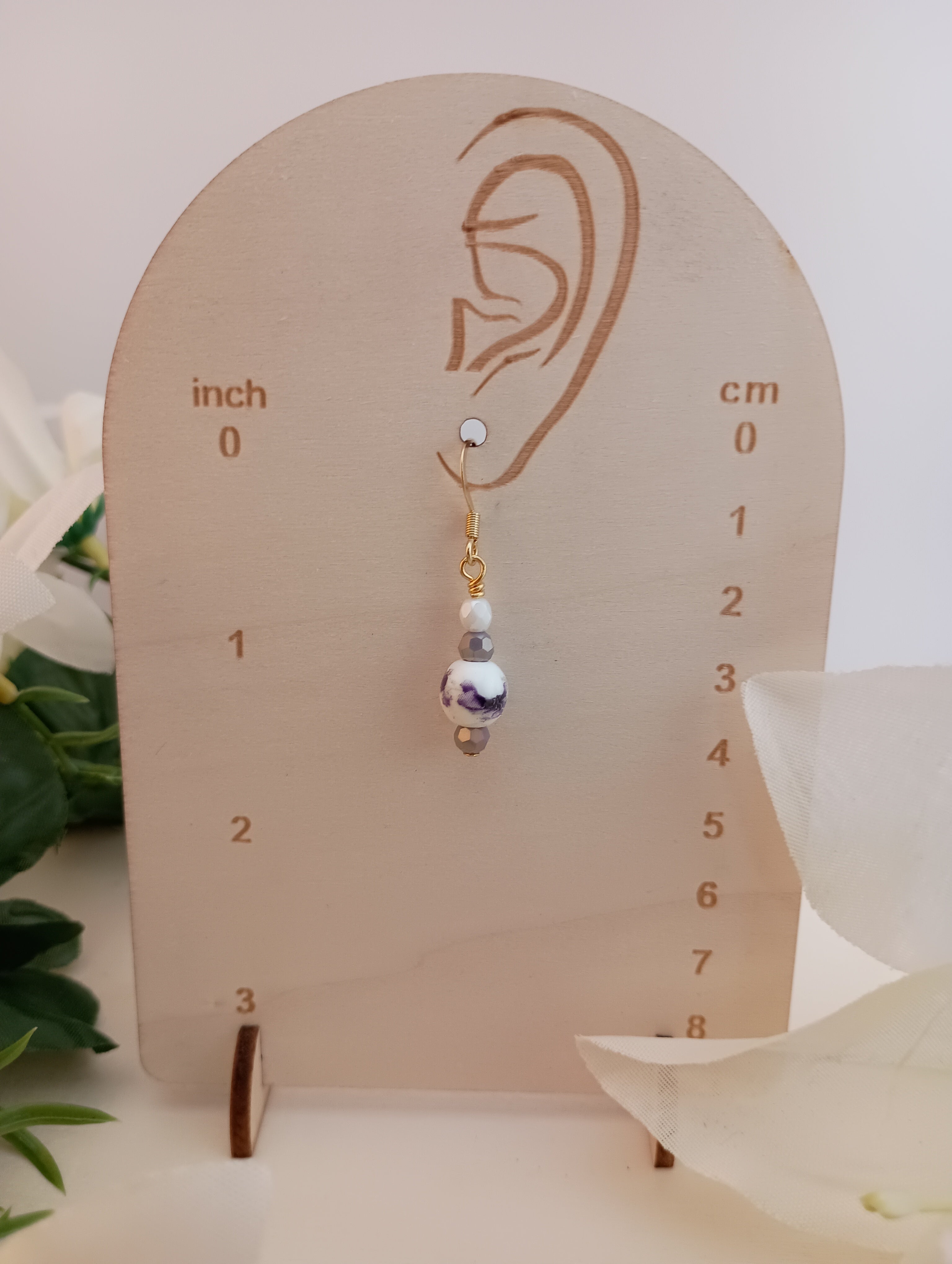 Floral Ceramic & Glass Crystal Drop Earrings | 18K Gold-Plated | 1.5"