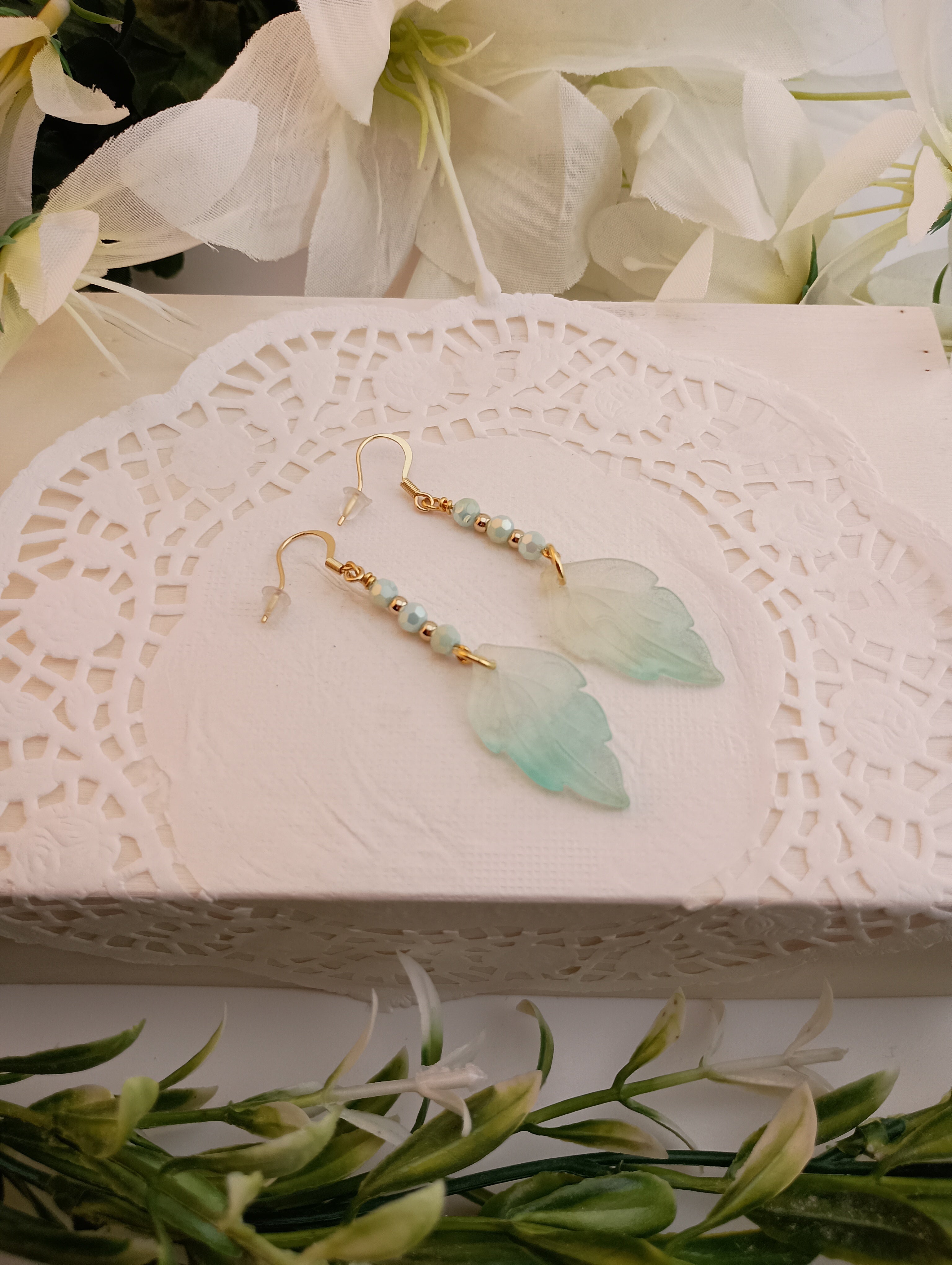 Green Crystal Leaf Drop Earrings | 18K Gold-Plated | 2.5"