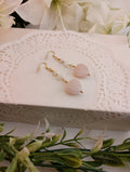 Rose Quartz Heart & Moonstone Drop Earrings | 18K Gold-Plated Stainless Steel Hooks | 1.5"