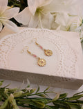 Moonstone & Cat's Eye Glass Drop Earrings | 18K Gold-Plated Sunflower Charm | 2"