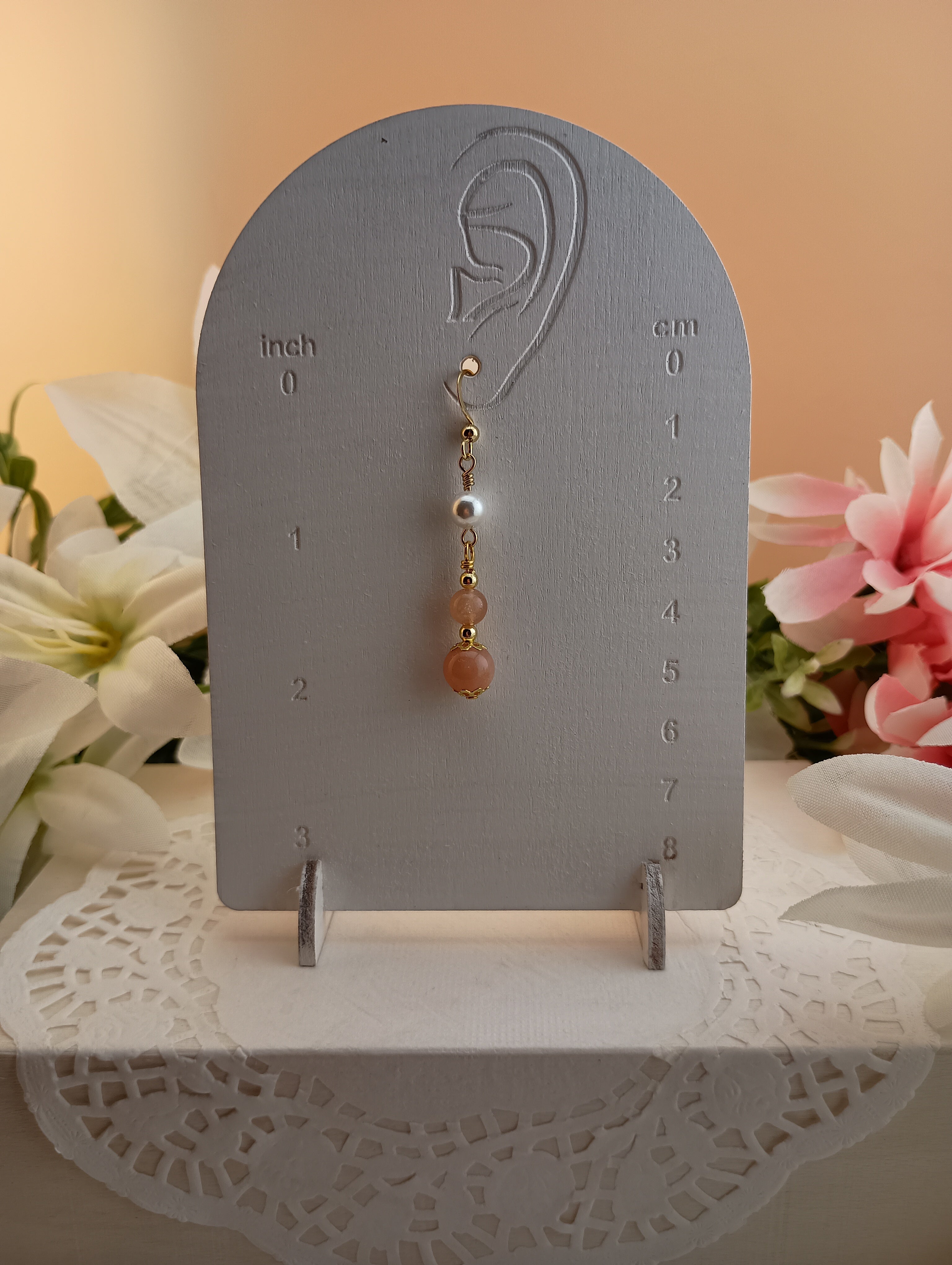 Pearl and Double Sunstone Earrings