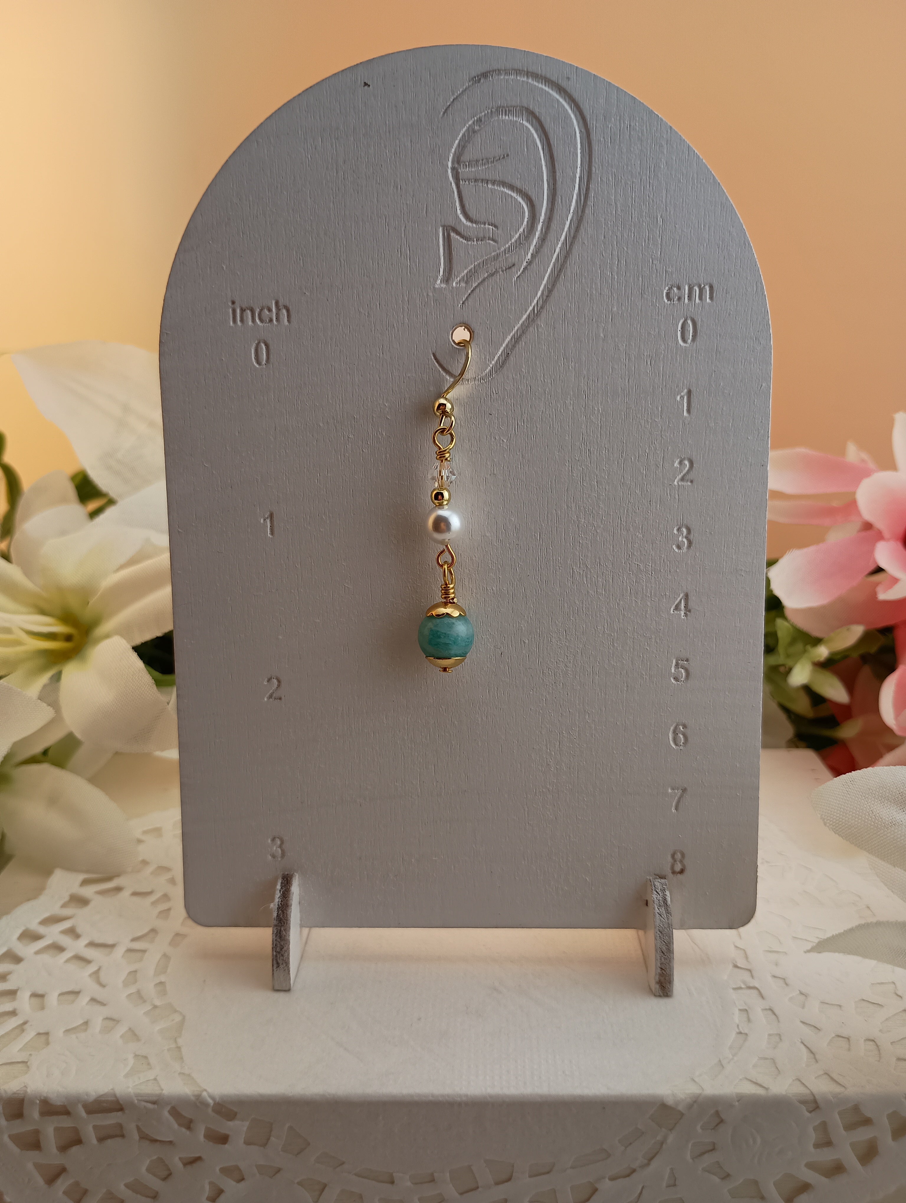 Amazonite Drop Earrings with Pearl and Crystal Accents