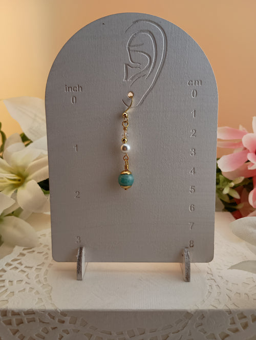 Amazonite Drop Earrings with Pearl and Crystal Accents