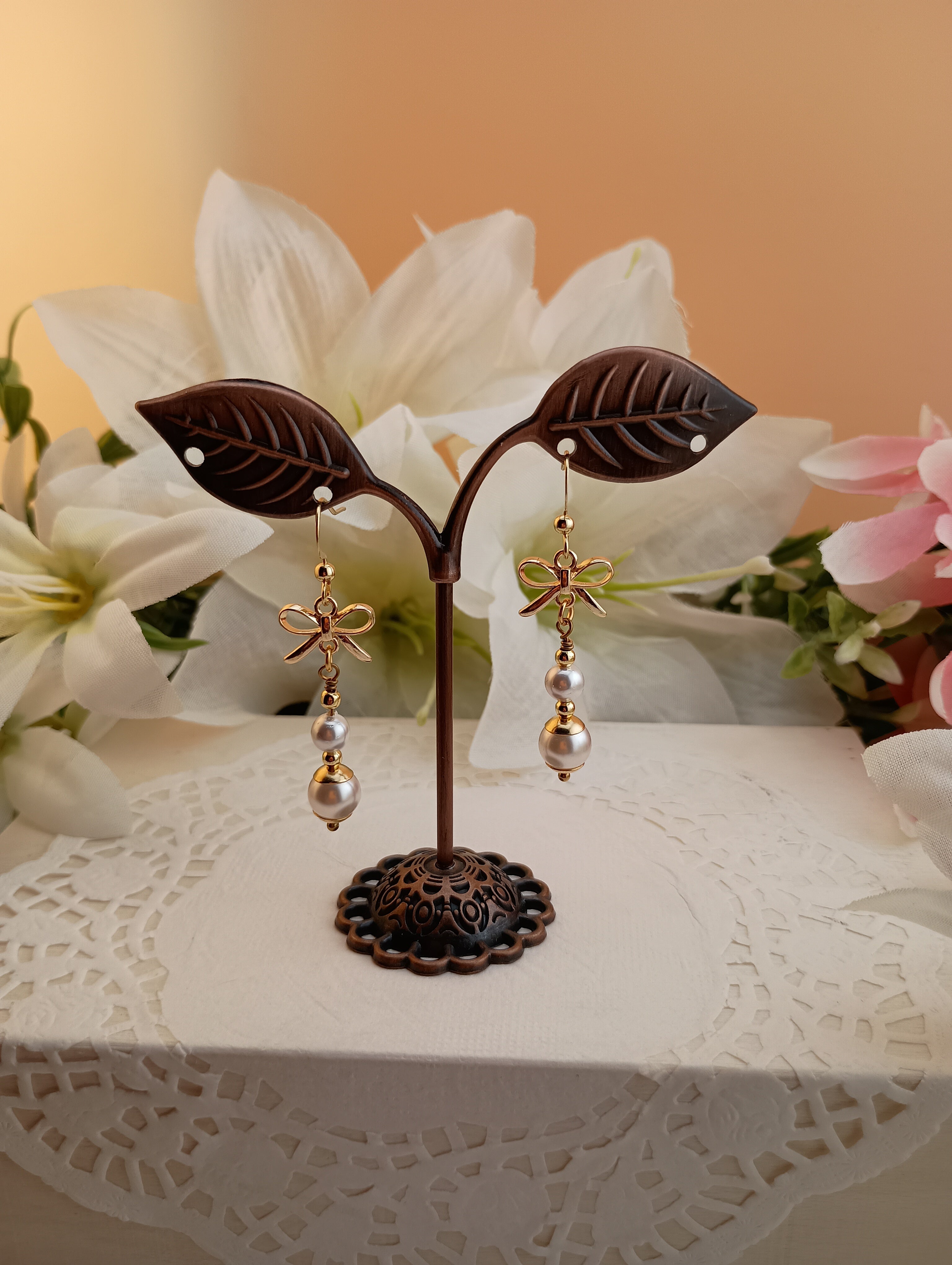 Pearl Bow Drop Earrings