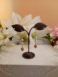 Sunstone Drop Earrings with Pearl Accent