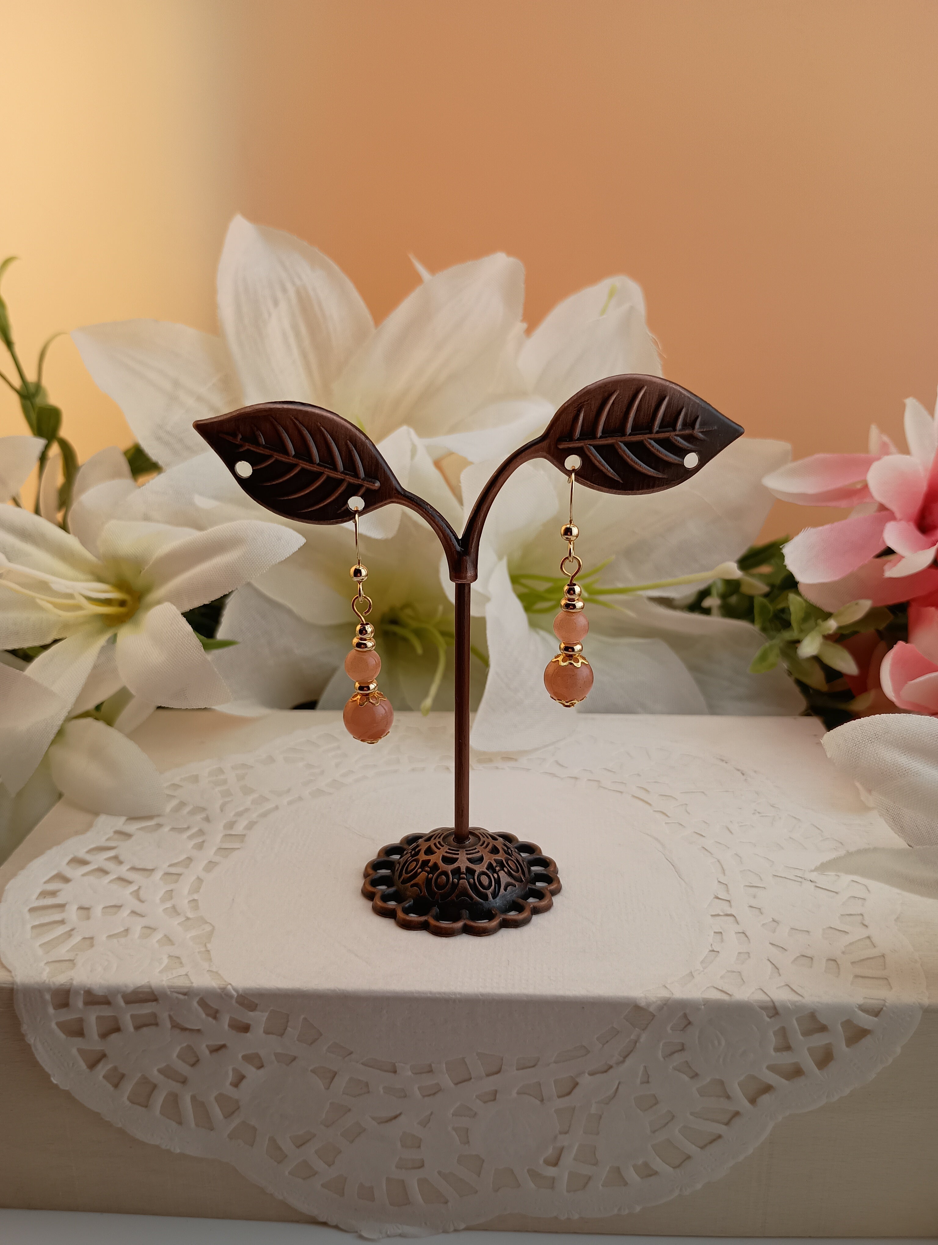 Double Sunstone Drop Earrings