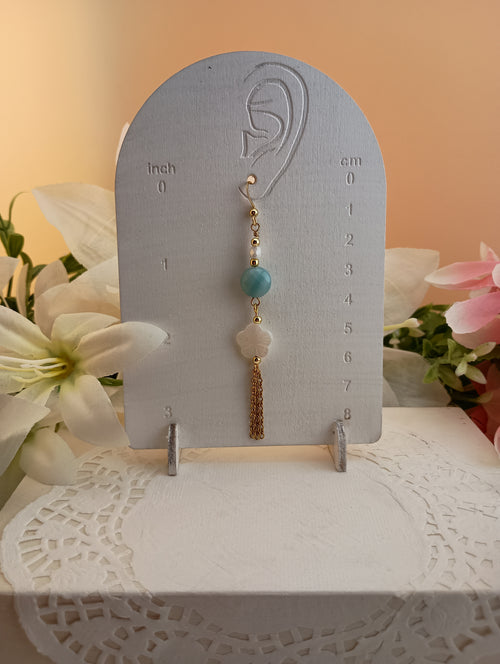 Amazonite Drop Earrings with Shell Flower Charm