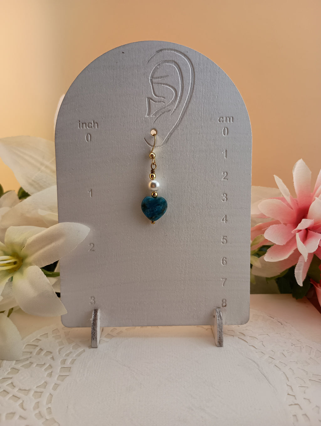 Pearl Drop Earrings with Apatite Heart Bead