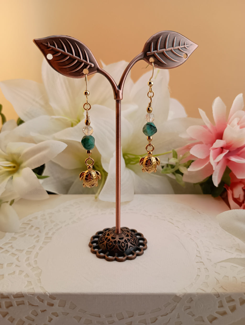 Sea Turtle Chrysocolla Drop Earrings