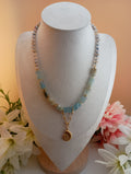 Cherry Blossom Agate & Blue Calcite Ammonite Necklace