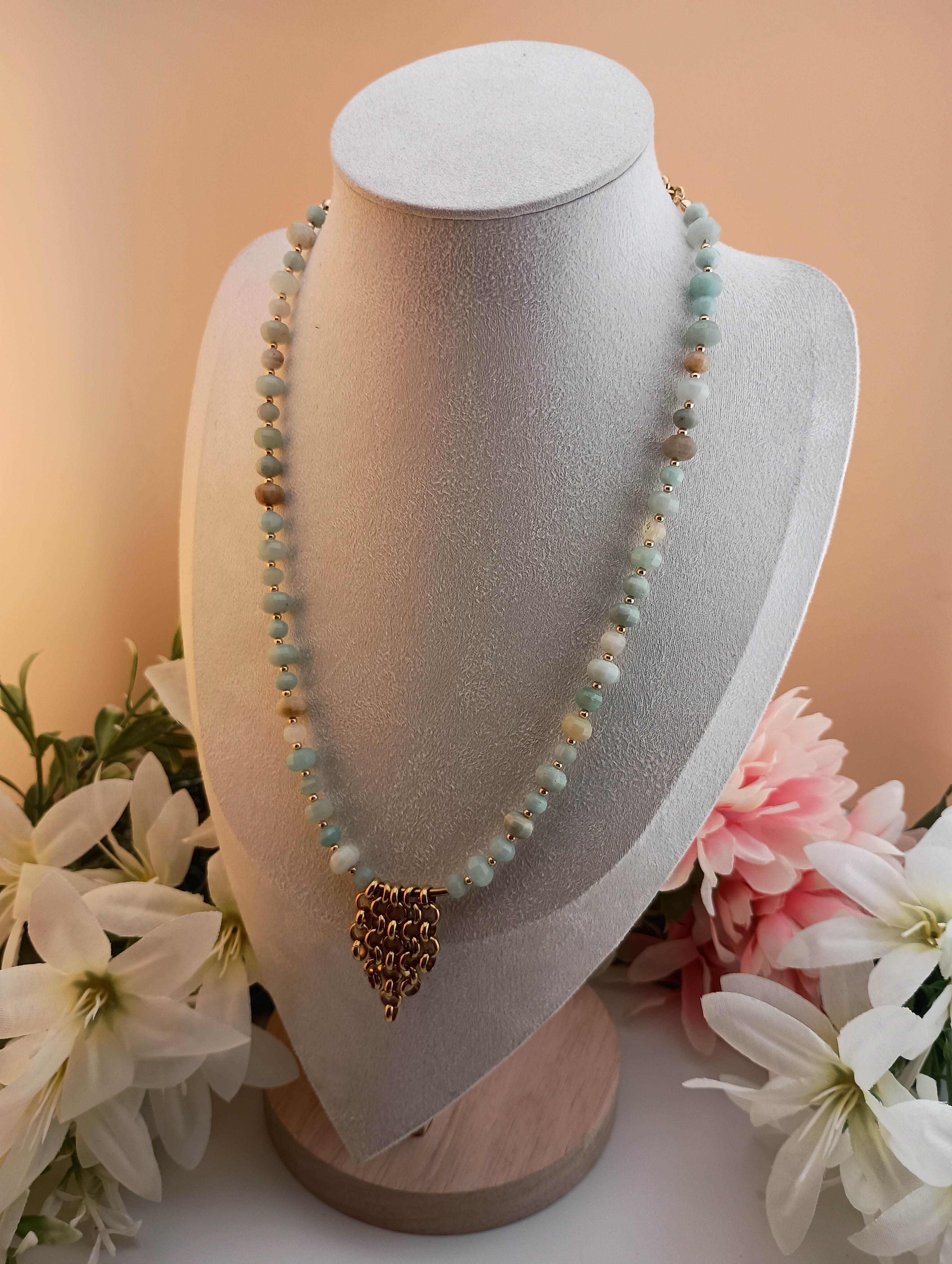 Flower Amazonite Tassel Necklace