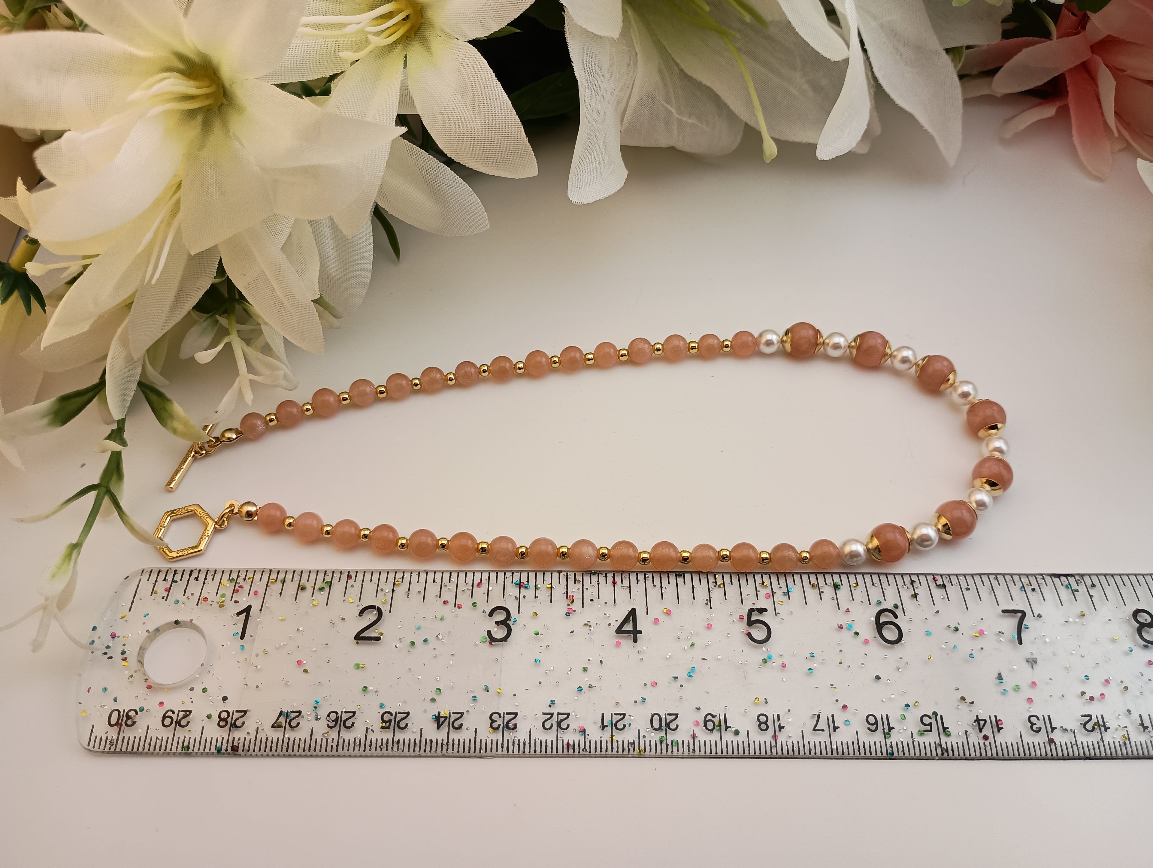 Sunstone and Shell Pearl Necklace