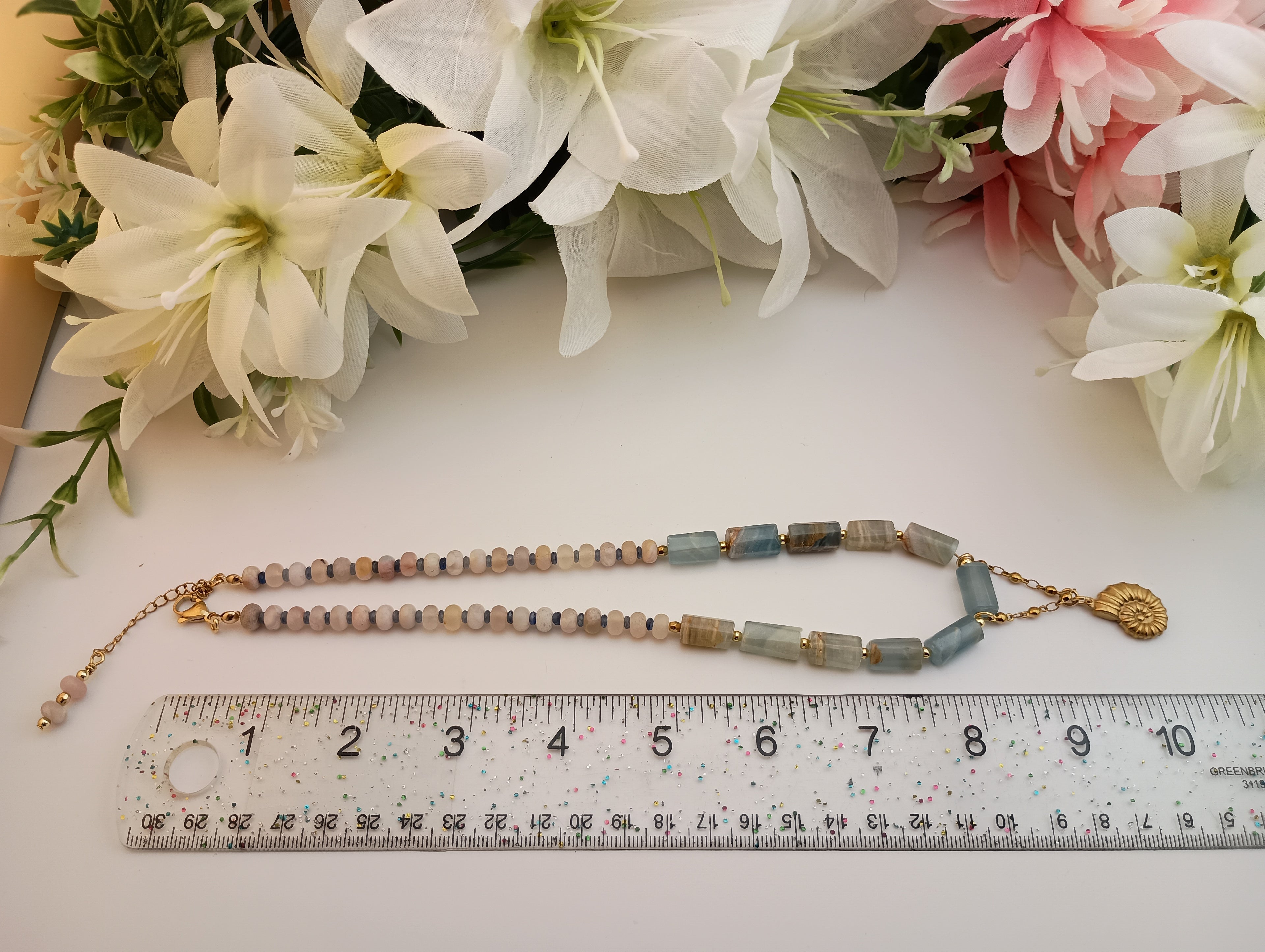 Cherry Blossom Agate & Blue Calcite Ammonite Necklace