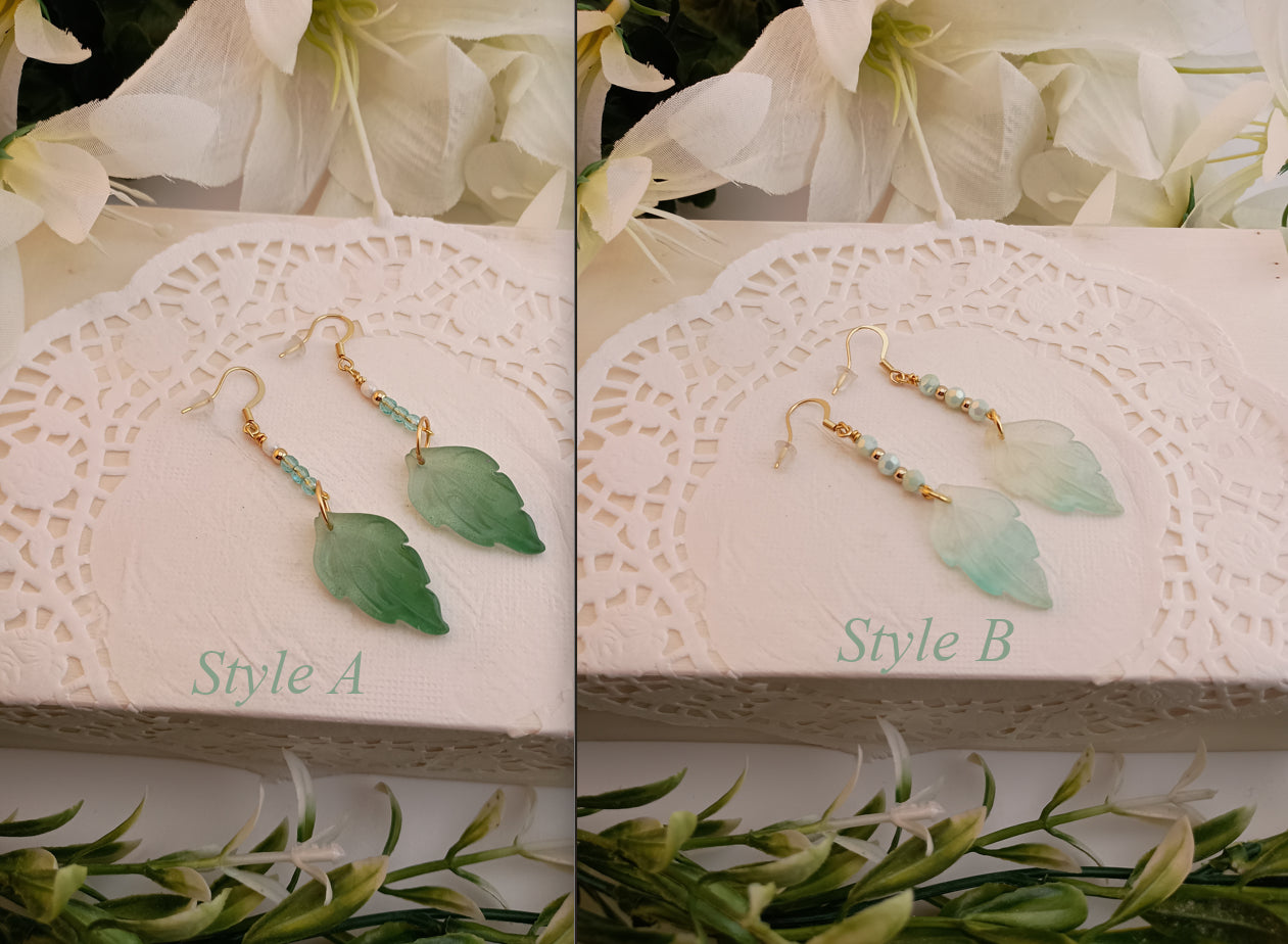 Green Crystal Leaf Drop Earrings | 18K Gold-Plated | 2.5"